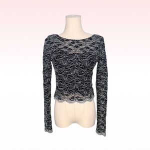 JUMP APPAREL 90s Silver Lace long sleeve top (Sz 9/10)